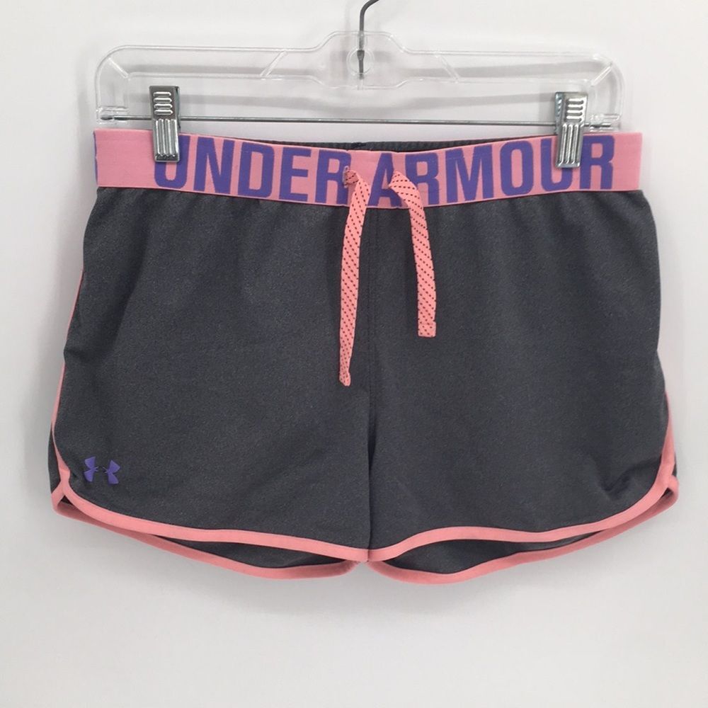 Under Armour Girls Charcoal Pink Athletic Shorts YXL